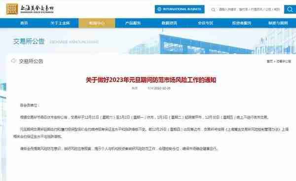 上海黄金交易所公布元旦期间休市安排